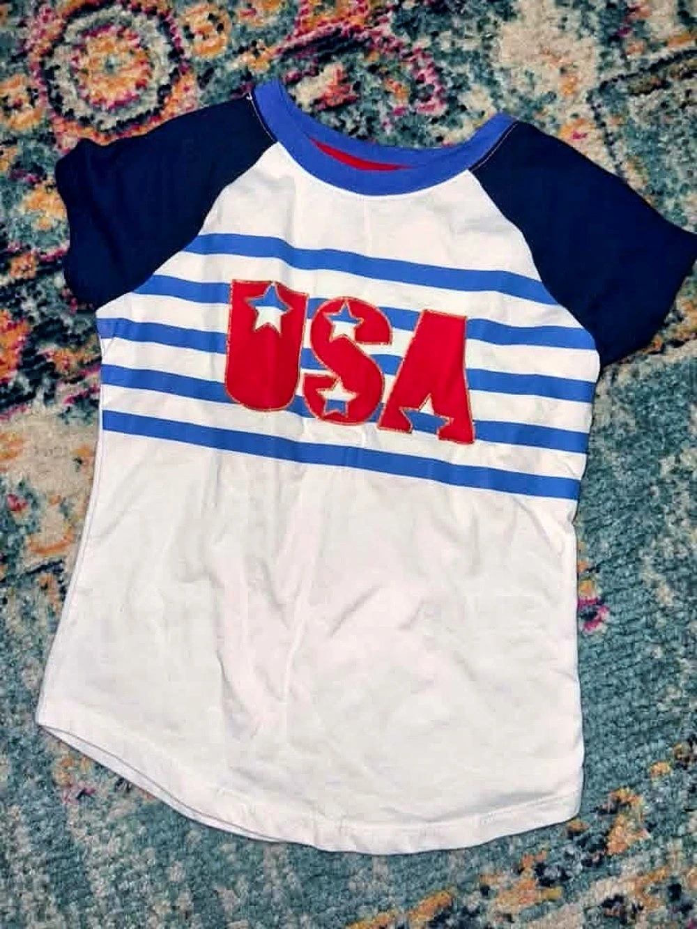 Cat & Jack Girls Striped USA Tee